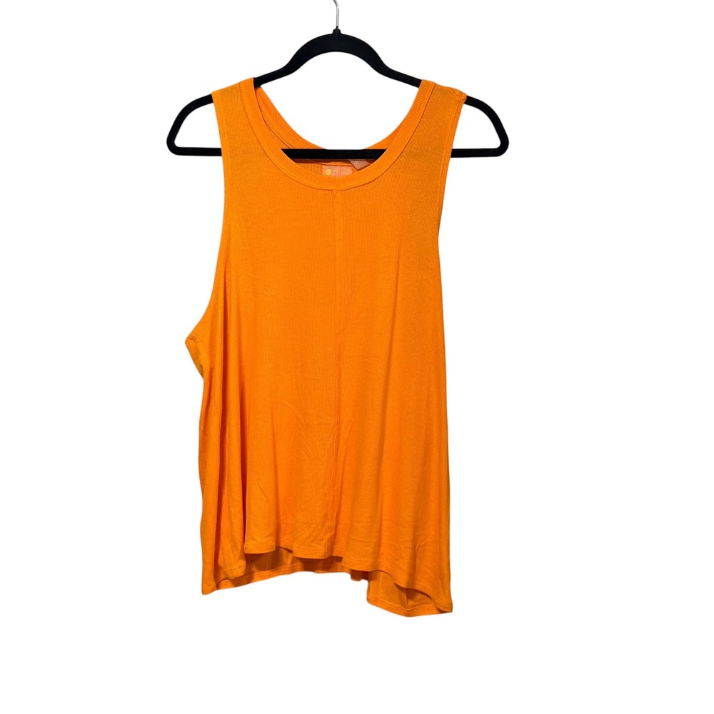 Zella Womens Ribbed Racerback‎ Tank Top Orange XL Scoop Neck Activewear Relaxed